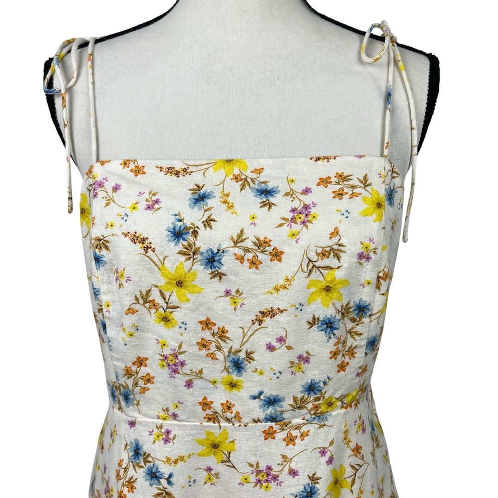 Old Navy Women's Mini Dress Large Floral Linen Blend Smocked Tie Strap Sundress - Picture 2 of 11